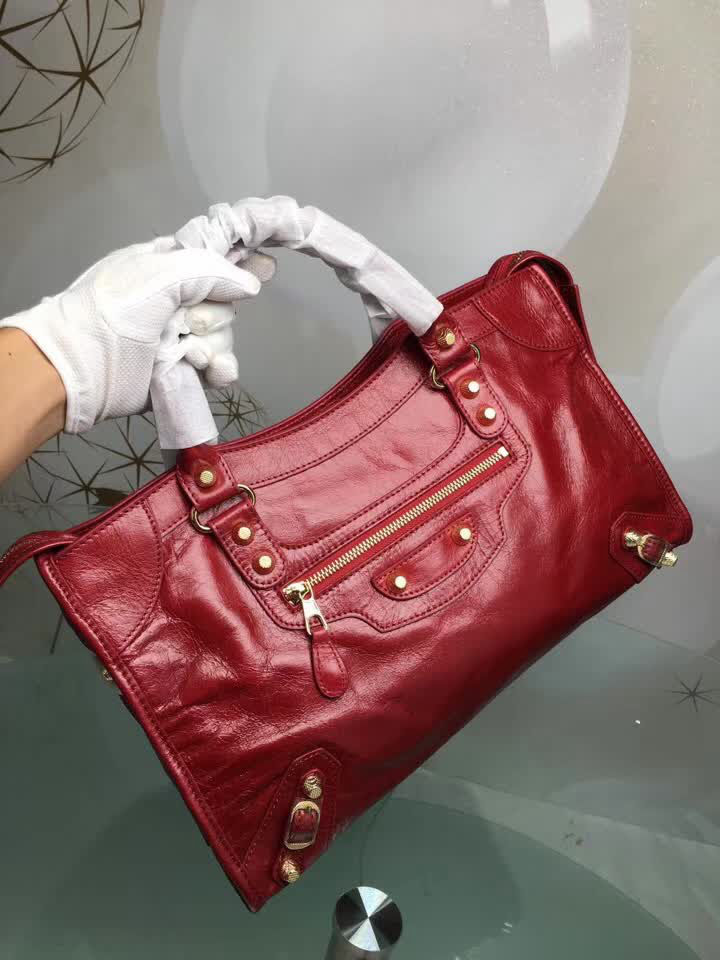 BALENCIAG巴黎世家 義大利進口 原版油蠟頭層牛皮 香皮小銀釘 時尚百搭 手提肩背斜挎包  BL1585